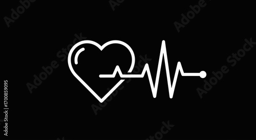 Minimalist Heartbeat Vector Icon with Pulse Line for Medical and Health Design