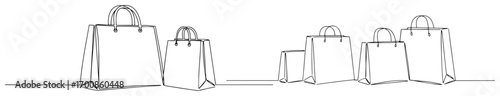 Continuous line shopping bag banner — minimalist retail divider illustration