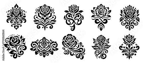 Vintage damask ornament bundle — elegant baroque floral scroll motifs set