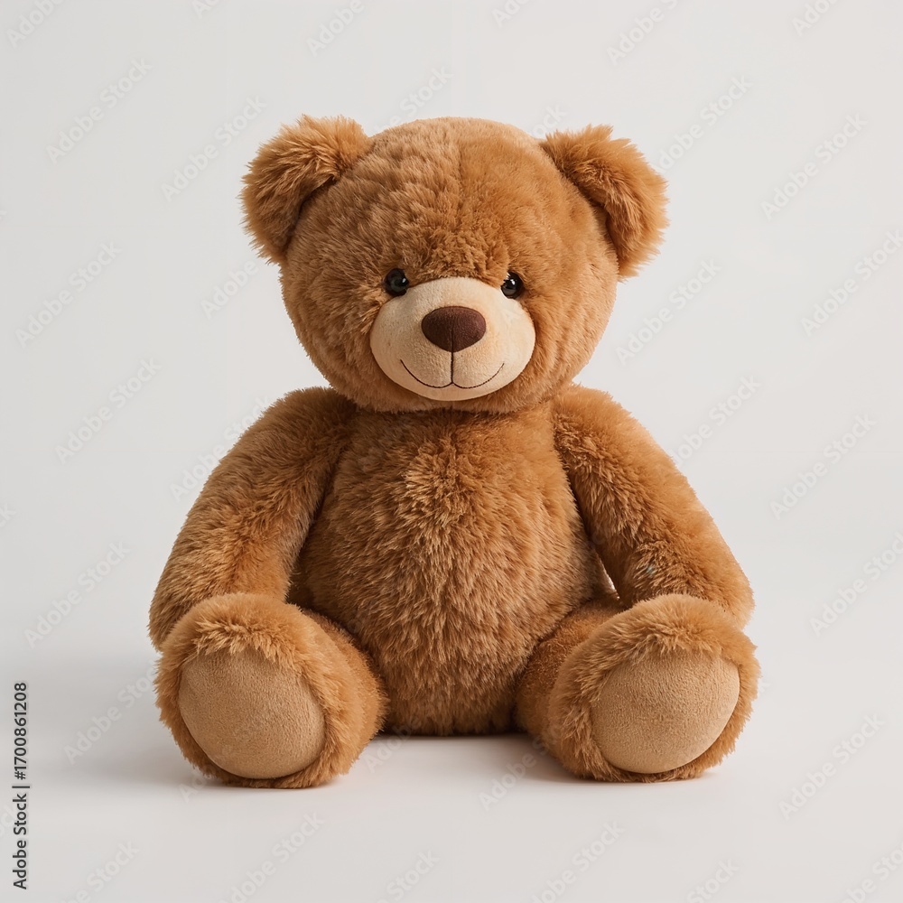 Obraz premium Soft brown teddy bear sitting on neutral background 