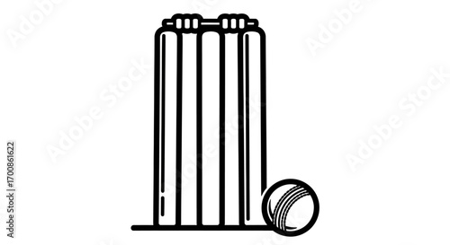 Cricket Wicket and Ball: Line Art Graphic