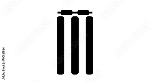 Bold Black Silhouette of Cricket Stumps with Bails Isolated Icon