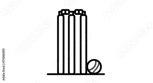 Clean Vector Icon of Cricket Wickets and Ball Sporting Gear Illustration