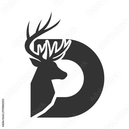 Creative D Letter with Side Face Deer Antler Logo