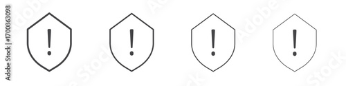 Shield exclamation icon illustration symbol. thin line symbol on white background - editable stroke vector