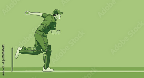 Cricket Bowler in Action: Green Vector Graphic