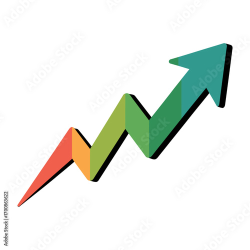 vector illustration of a rising line chart with colorful arrows showing growth and success