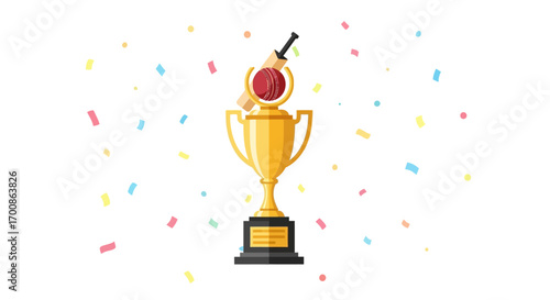 Cricket Championship Trophy with Confetti Celebration