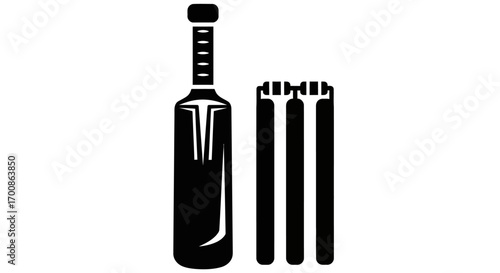 Cricket Bat and Wicket: Black and White Icon