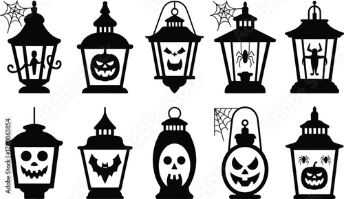 A spooky collection of Halloween lantern silhouettes with various festive and scary designs