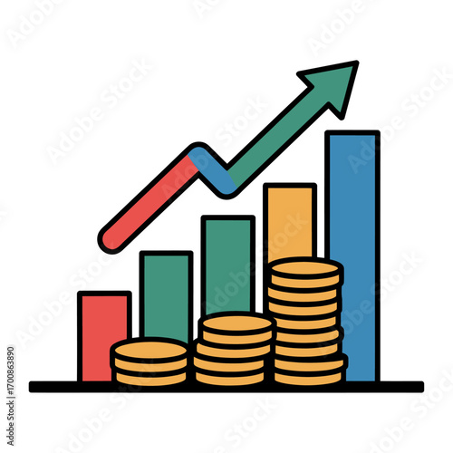 vector illustration of a financial growth chart with coins and rising arrows
