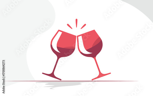 Two red wine glasses clinking together in celebration