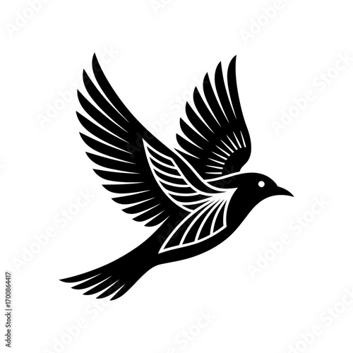 vector illustration of a bird in mid-flight with detailed wings and graceful movement