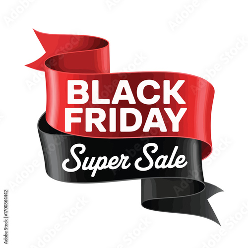 Black friday super sale ribbon banner with red and black colors