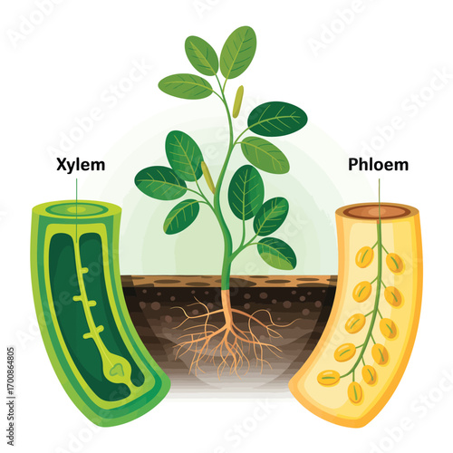 Diagram illustrating plant xylem and phloem tissues responsible for transport
