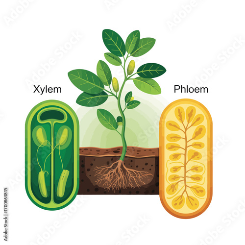 Diagram illustrating plant xylem and phloem tissues and their function