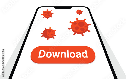 Smartphone screen showing virus icons and a download button