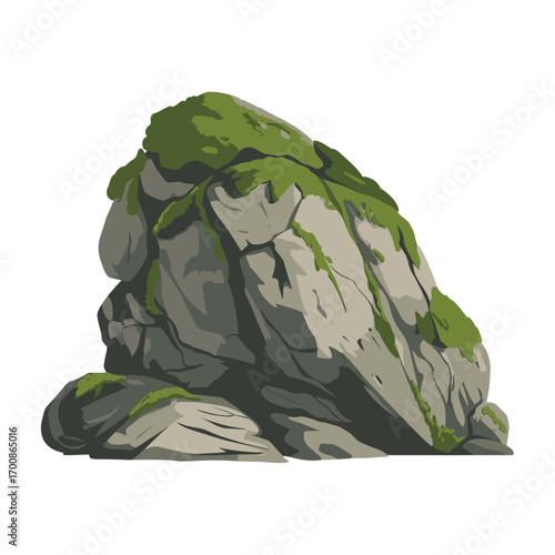 Moss covered rocky outcrop with textured surface and isolated background