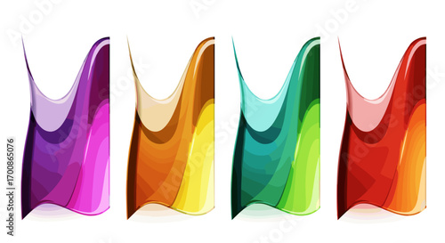 Abstract vertical colorful shapes arranged in a row on white background