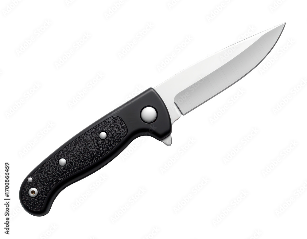 Obraz premium Sleek Folding Knife with Black Handle and Stainless Steel Blade