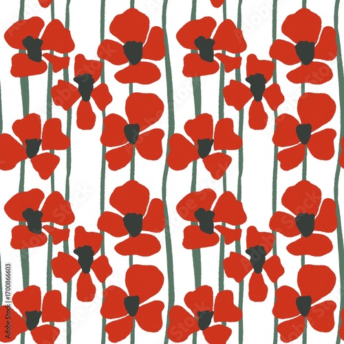 Seamless Red Poppy Floral Pattern