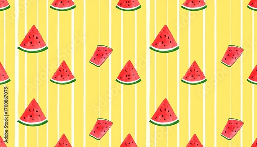 Watermelon slices on a yellow striped background (1)