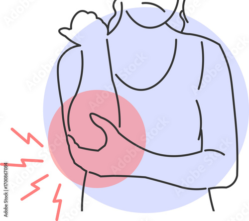 Illustration of a woman feeling severe pain in her elbow