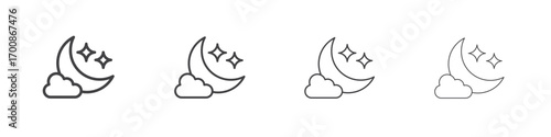 Cloud moon icon illustration symbol. thin line symbol on white background - editable stroke vector