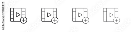 Add video icon illustration symbol. thin line symbol on white background - editable stroke vector