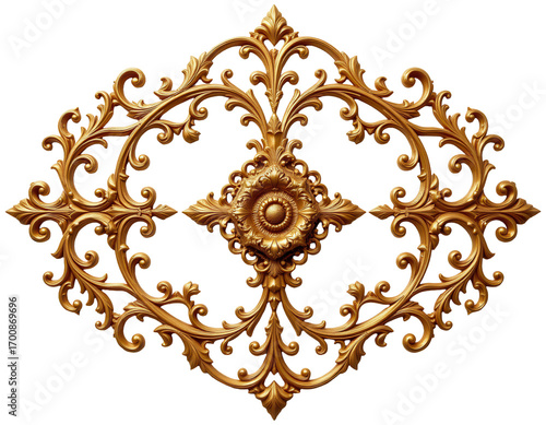 Ornate Gold Decorative Element with Intricate Floral Design