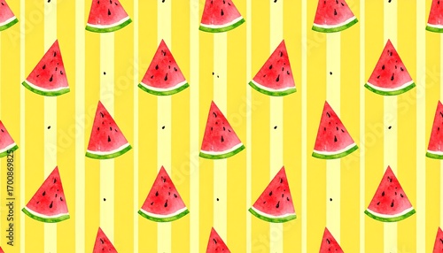 Watermelon slices on yellow stripes