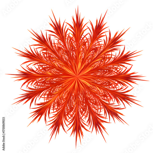 Fiery Orange-Red Symmetrical Abstract Pattern with Intricate Spiky Lines
