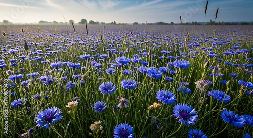 Fototapeta Naklejka Na Ścianę i Meble -  Field of Blue Cornflowers in Full Bloom Under a Bright Sky.