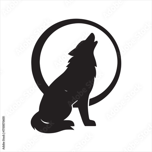 Silhouette of a Wolf Howling at the Moon: A captivating silhouette showcases a majestic wolf silhouetted against a full moon, embodying the untamed spirit of the wild.