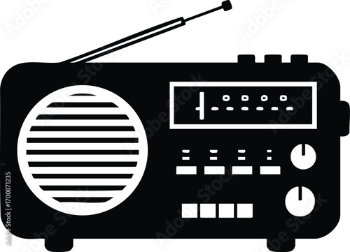 Vintage style radio receiver with antenna and tuning dials vector illustration