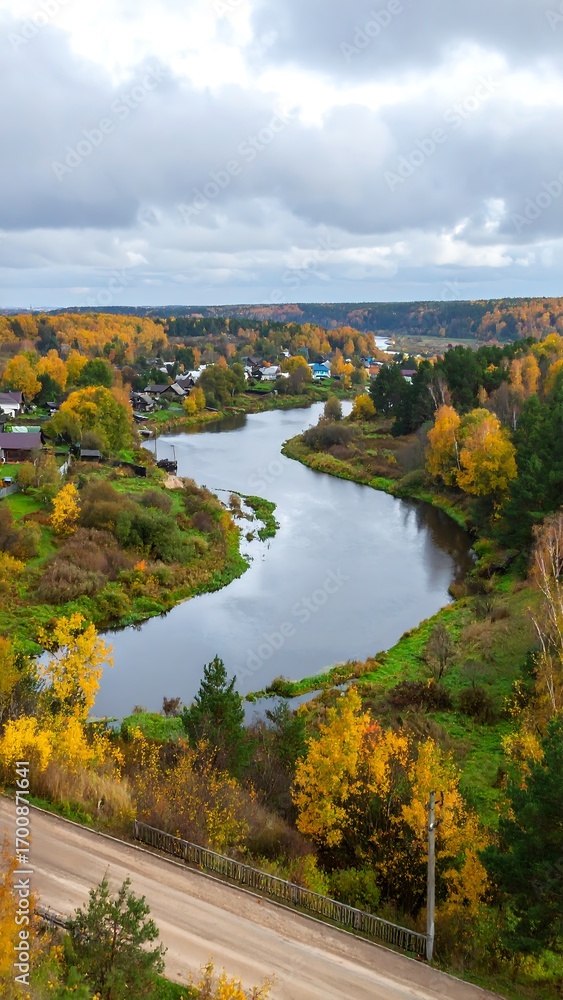 Fototapeta premium Autumn river valley vista