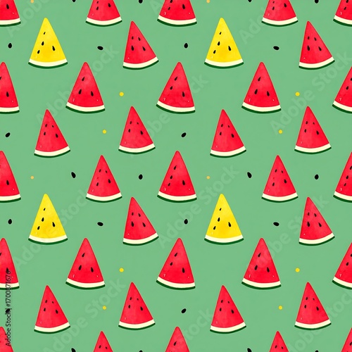 Watermelon slices pattern on a mint green background