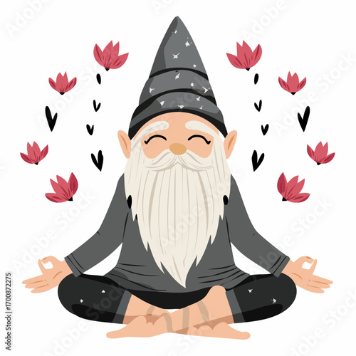  yogi gnome lotus pose vector illustration for wellness and mindfulness branding
