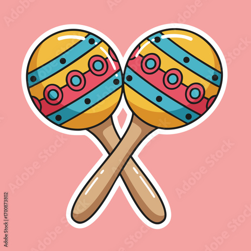 Colorful wooden maracas musical instruments crossed on pink background vector illustration 