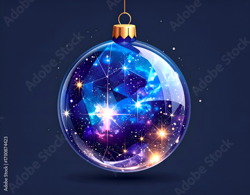 Transparent Christmas Ornament with Cosmic Galaxy and Stars
