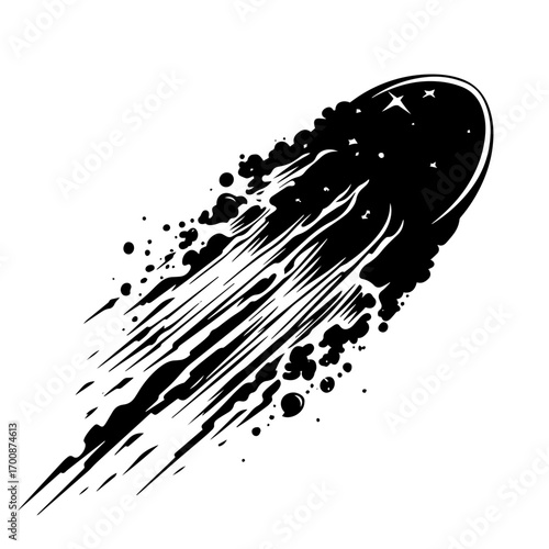 Blazing comet silhouette streaking across starry sky, dramatic shooting meteor outer space vector illustration