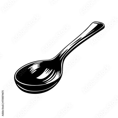 Elegant soup-ladle spoon silhouette, classic kitchen cooking utensil vector illustration icon