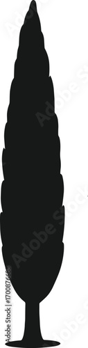 vector silhouette, cypress tree tall narrow column, solid black