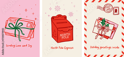 Hand-drawn Christmas Mail Illustrations for greeting cards and invitations.