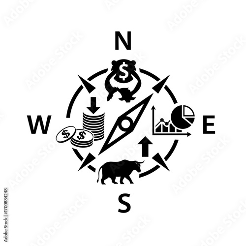 financial compass, market direction, investment tools, on a transparent background