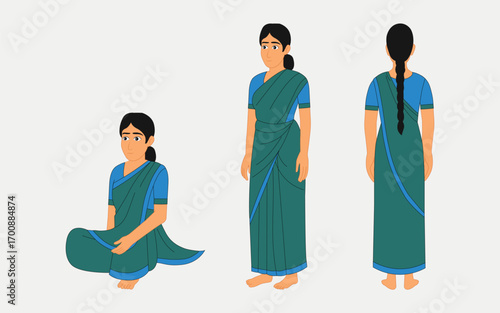 2d Indian village women cartoon character ready for animation moral stories
