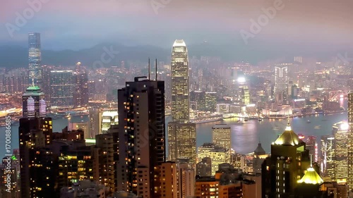 Wallpaper Mural Hong kong cityscape with skyscrapers and victoria harbour in cloudy weather day Torontodigital.ca