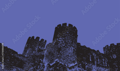 Castle walls and turrets silhouette