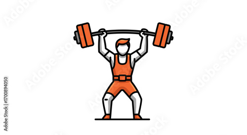 Illustration of a weightlifter in orange outfit lifting a barbell overhead pose