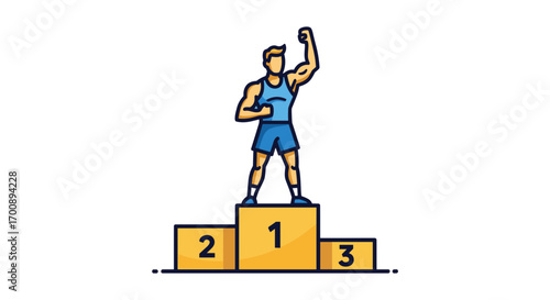 Illustration of a man celebrating victory on a podium with numbers one two three